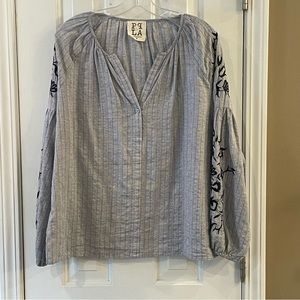 PPLA Socialite Woven Popover Blouse with Embroidered Sleeve Grey - M
